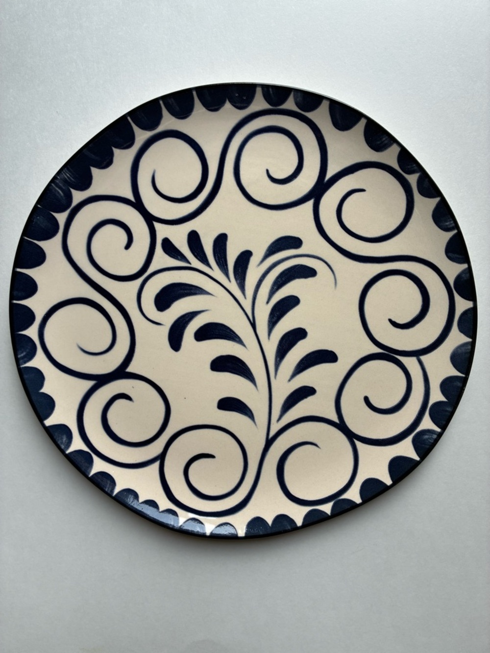 Blue and Cream Decorative Scrollwork Ceramic  Dinner Wall  Plate - Home Art